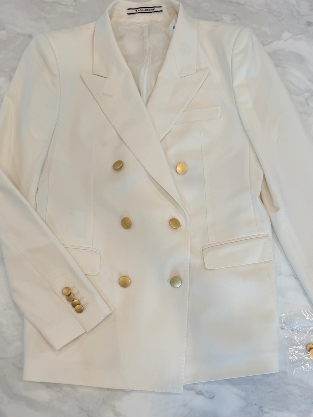 Tagliatore Cream Double-Breasted Blazer with Gold Buttons